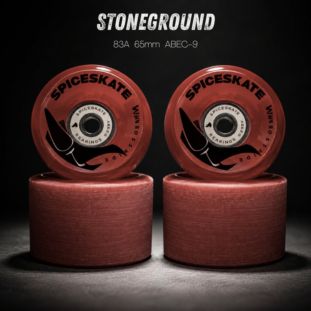 SpiceSkate 65mm 83A stoneground wheels for technical surfskate carving