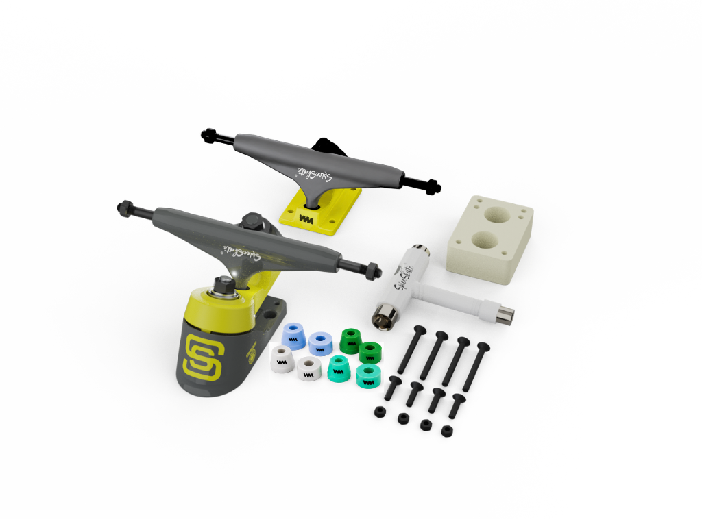 SpiceSkate CrossRide Pack - OktoAIR surfskate system - 65mm 83A Stoneground wheels - 78A Bushing 85A Bushing 88A Bushing 92AA Bushing - Bushing Set
