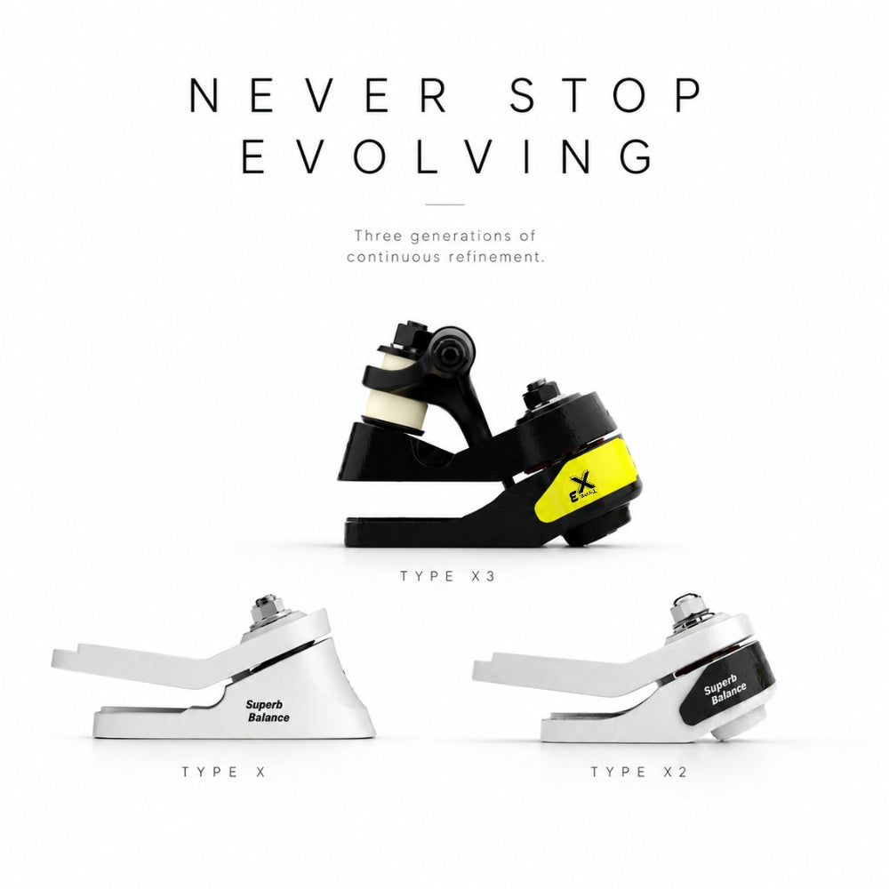 SpiceSkate Type X, Type X2 and Type X3 surfskate system evolution