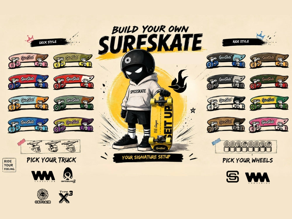Custom SpiceSkate surfskate setup with system deck and wheels