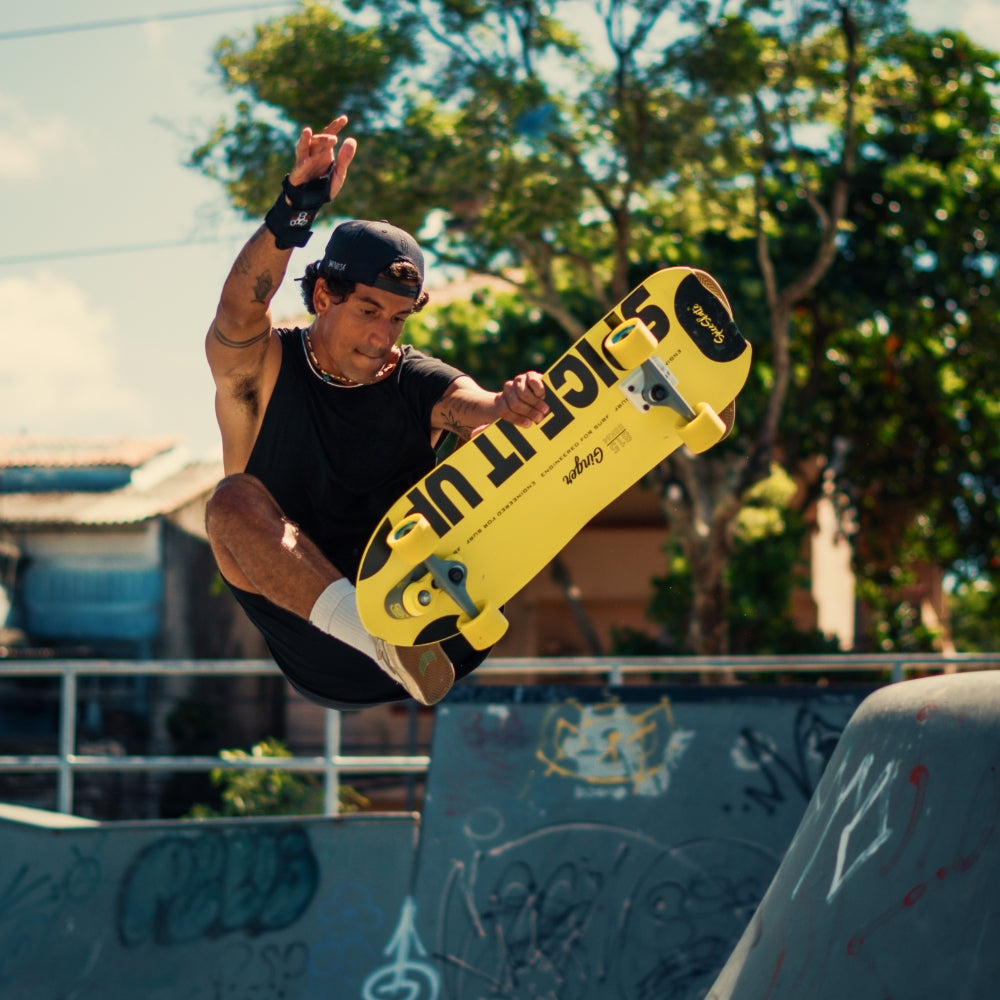 SpiceSkate surfskate rider carving through the city