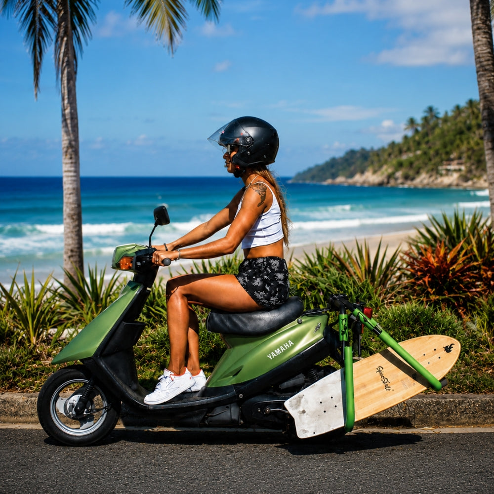 SpiceSkate surfskate lifestyle by the ocean with beach travel setup